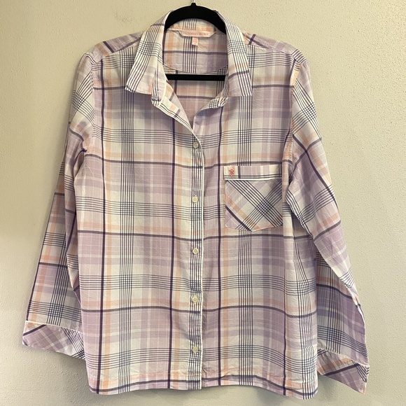 Victoria’s Secret Large pajama top shirt button up plaid Pink/Purple multicolor - Picture 6 of 9